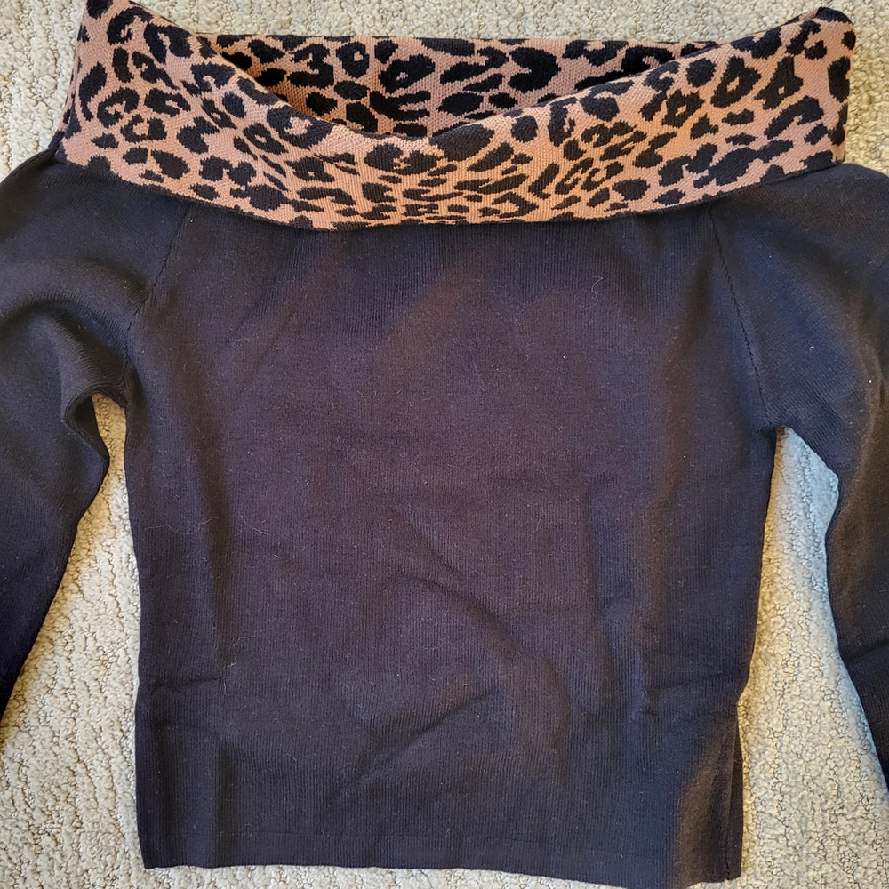Women’s Off-Shoulder Long Sleeve Leopard Print Bodycon Top– lack – Size L – NWOT - Picture 5 of 8